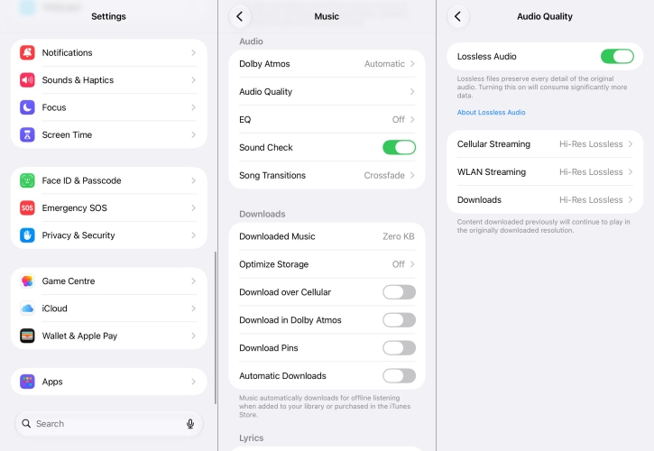 set audio quality for apple music on iphone
