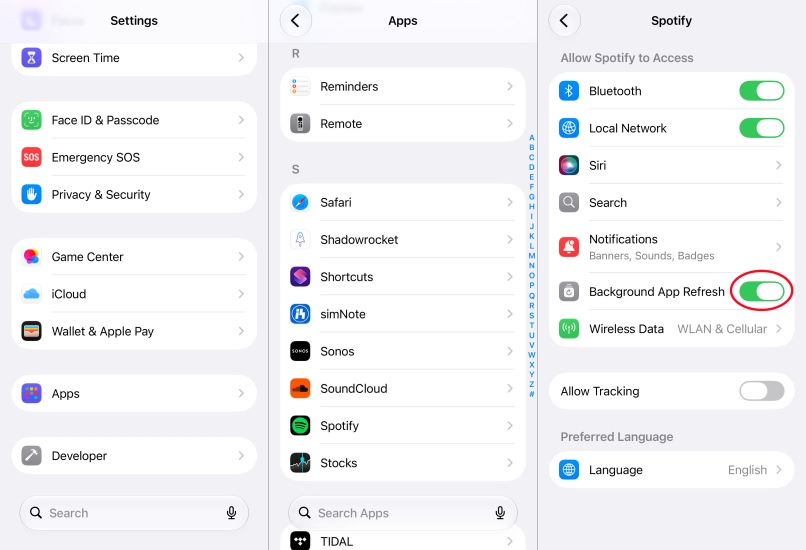 set background app refresh for spotify on iphone