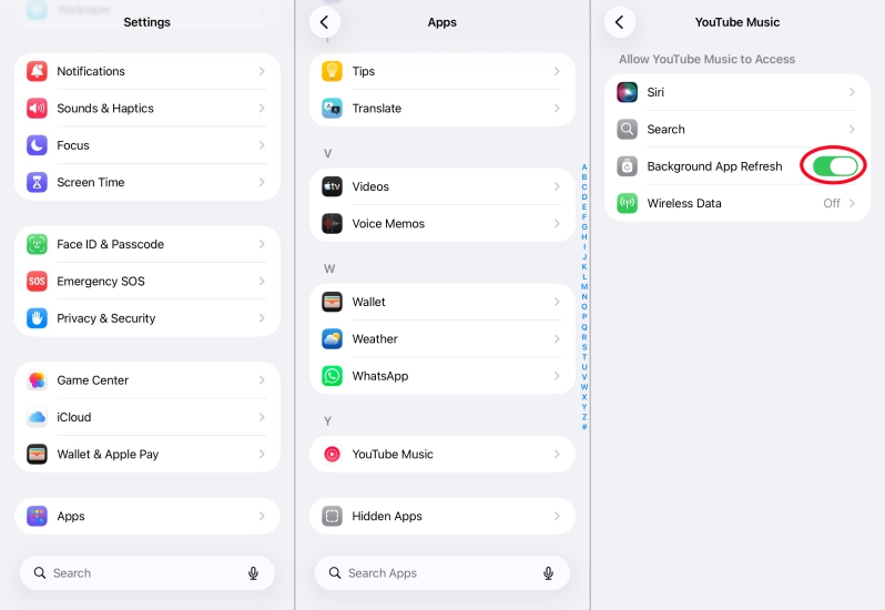 set background app refresh for youtube music on iphone