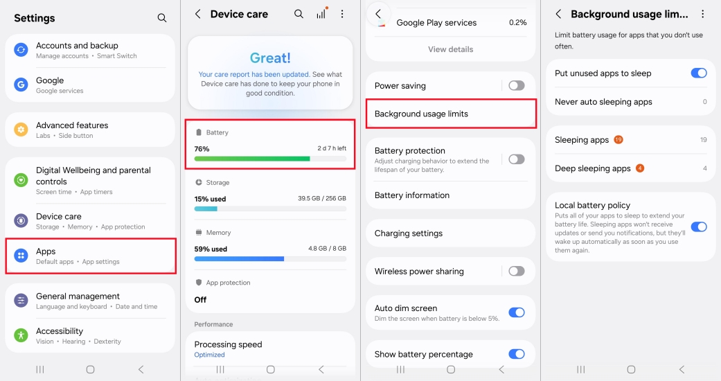 set background usage limits on android
