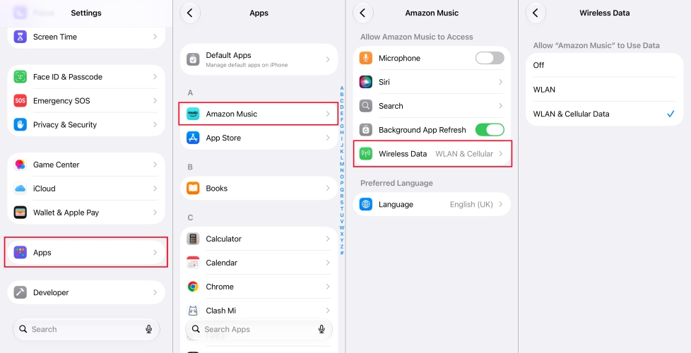 set data for amazon music on iphone
