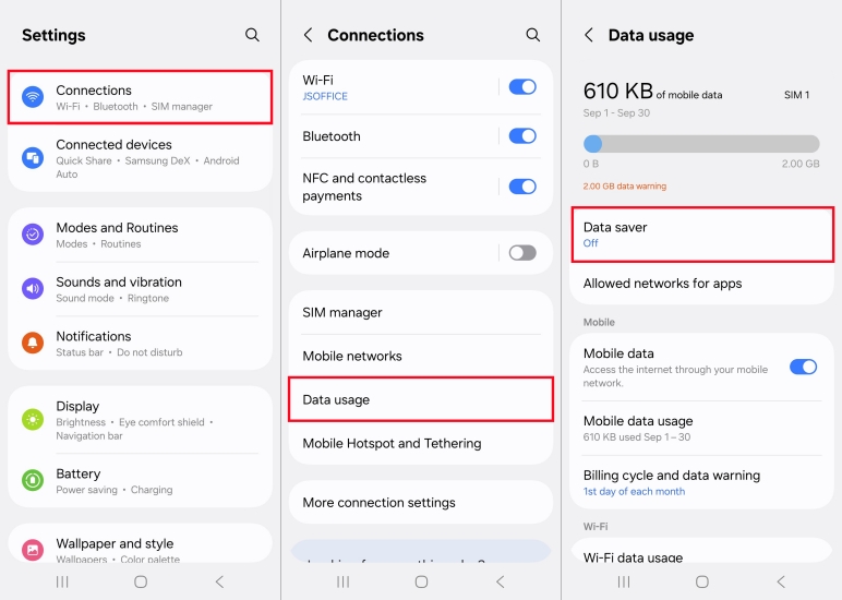 turn off data saver for android