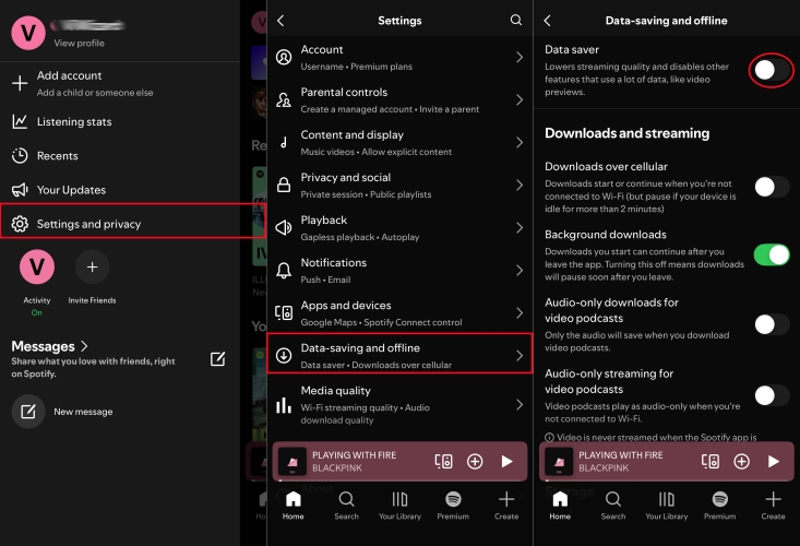 set data saver in spotify