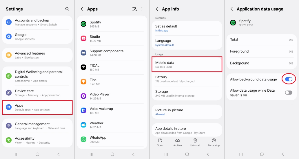 set data usage for spotify on android