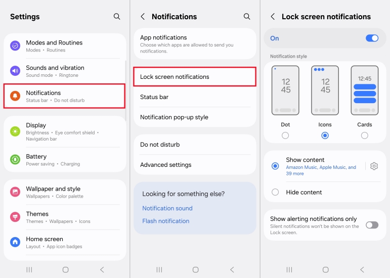 set lock screen notifactiions on android
