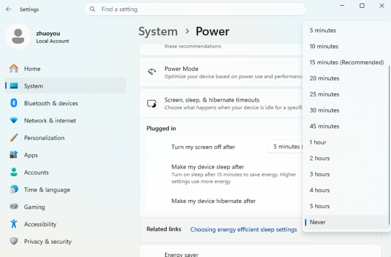 set sleep timer on windows pc