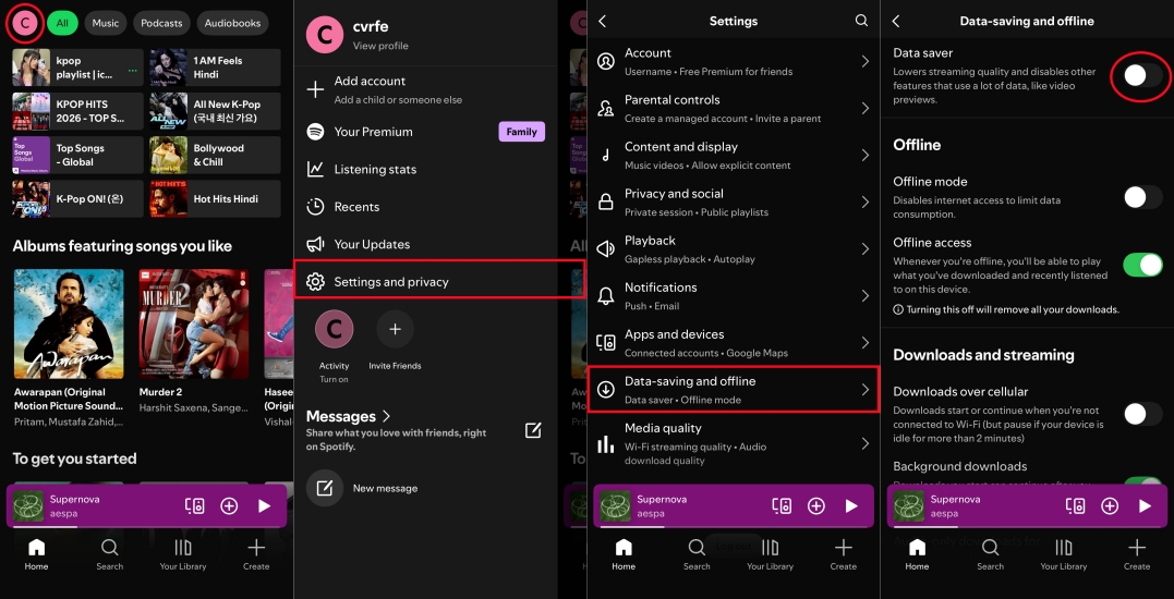 set data saver in spotify