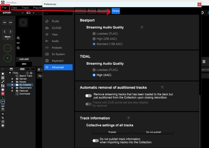set streaming audio quality on rekordbox