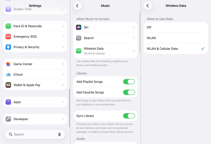 set use data for apple music on iphone