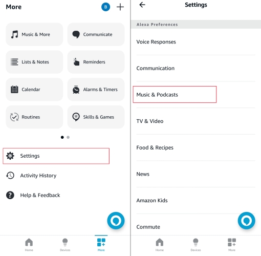settings in alexa