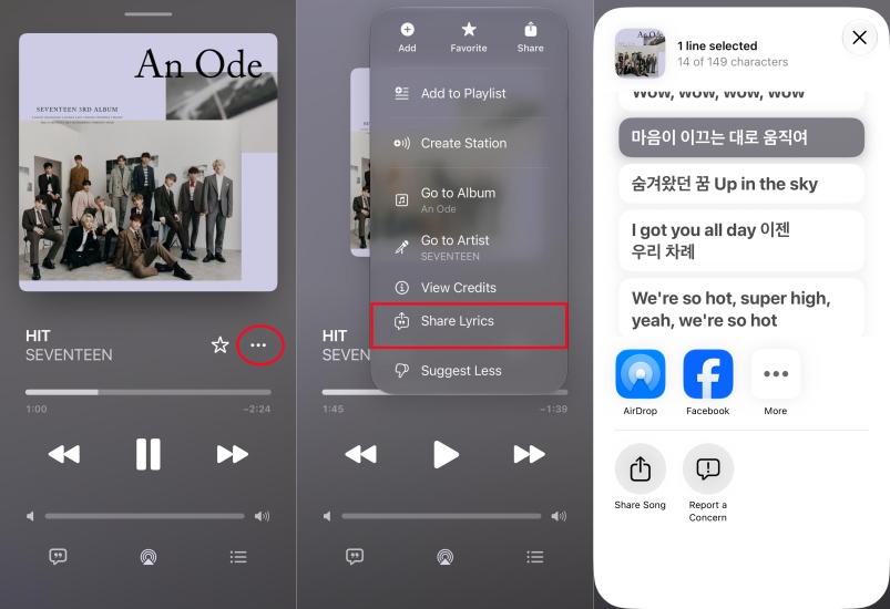 share apple music lyrics on iphone