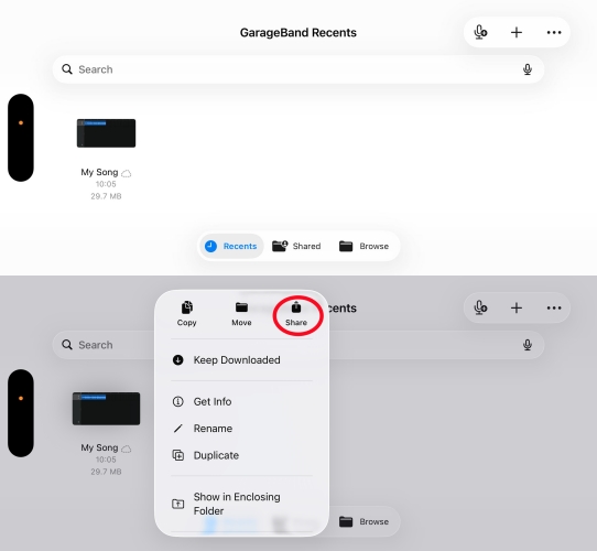 share in garageband