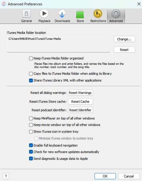 allow apple music to share library xml
