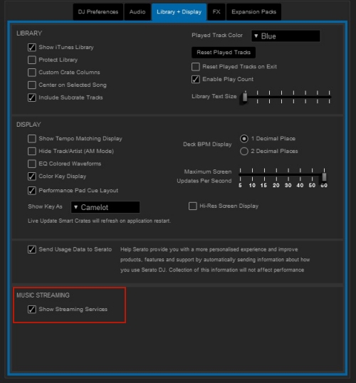 show streaming service in serato