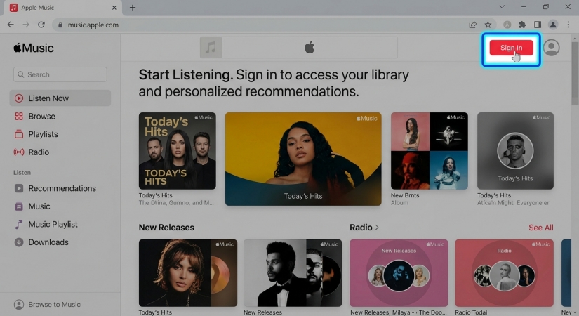 sign into apple music web player on chromebook