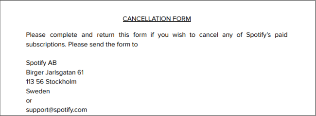 spotify cancellation form