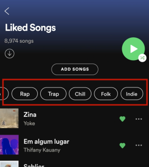 spotify liked songs filter