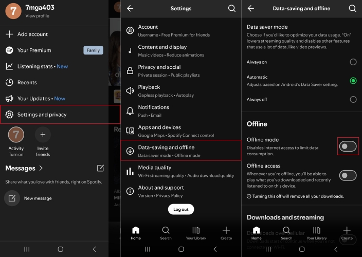 set spotify offline mode