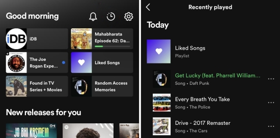 remove spotify recently played on mobile