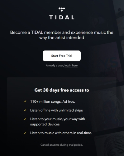 start free trial on tidal