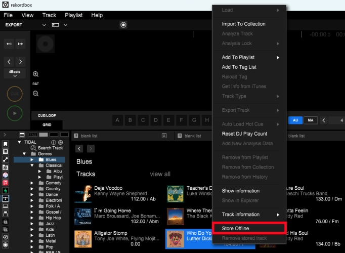 store tidal music offline on rekordbox