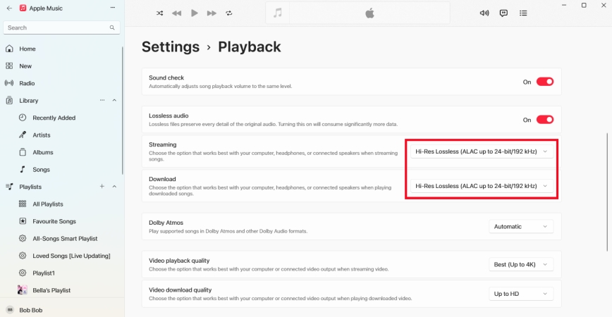 adjust audio quality in apple music on pc