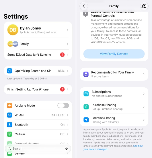 check subscription in family on iphone