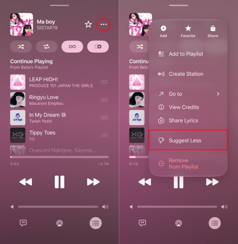 suggest less in apple music on iphone
