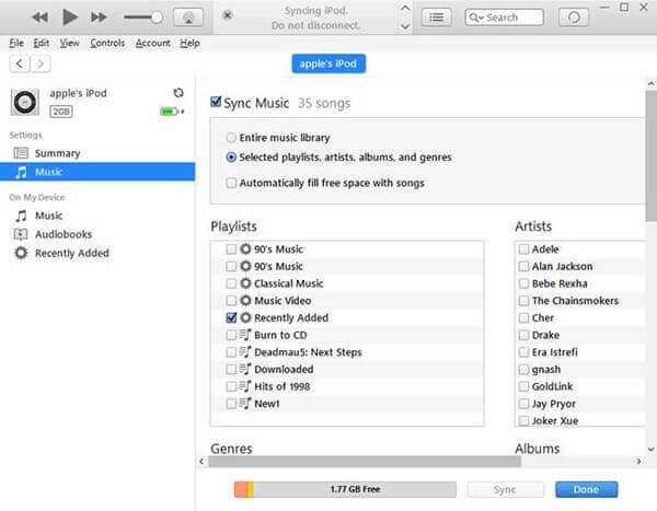 sync music to ipod via itunes