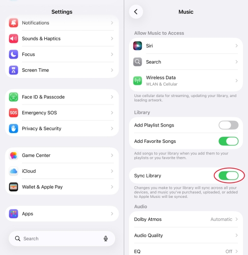 sync library in apple music on iphone