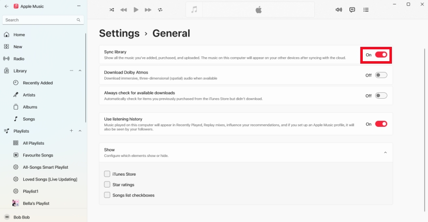 sync library in apple music on pc