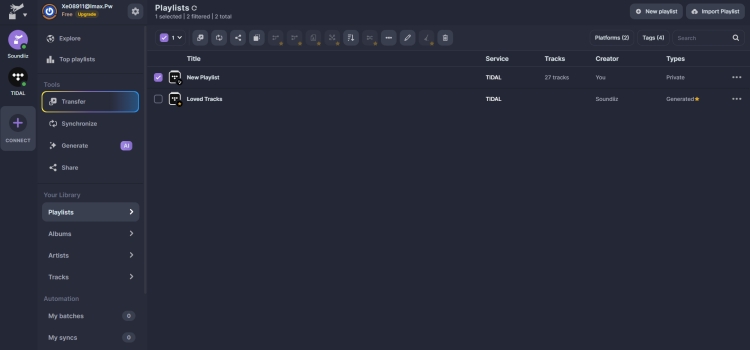 sync tidal to plex in soundiiz