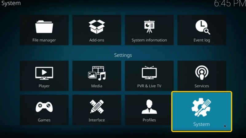 system in kodi