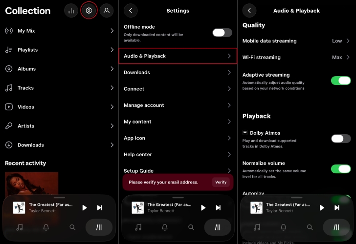change tidal audio playback