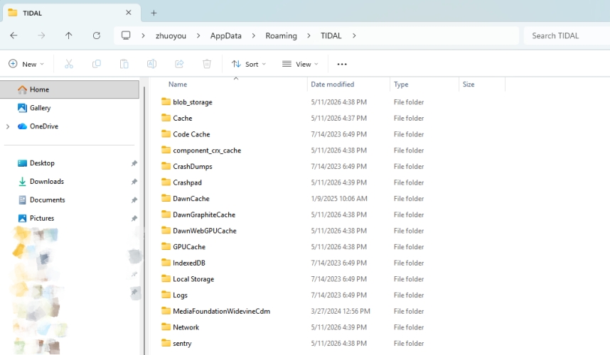 delete tidal cache folder on windows