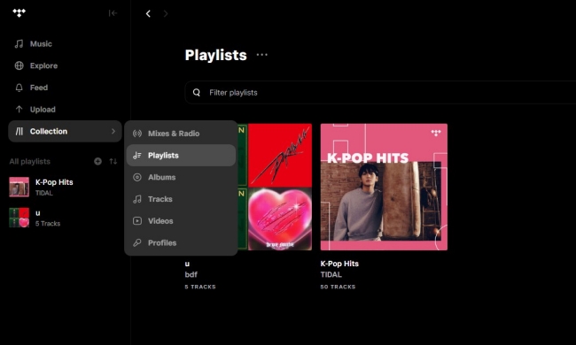 tidal collection on desktop