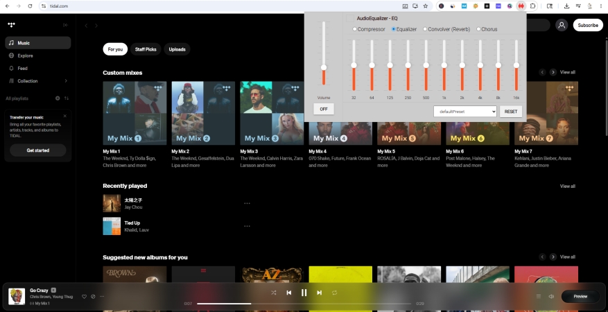 tidal web player with equalizer