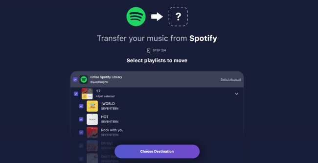 transfer spotify playlist on tunemymusic