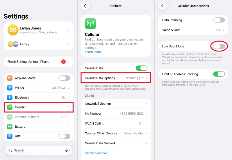 turn off low data mode on iphone
