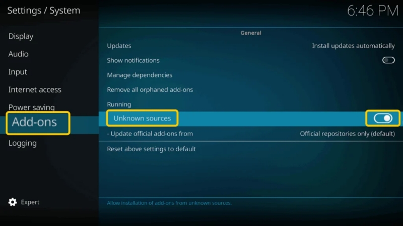 unknown sources in kodi