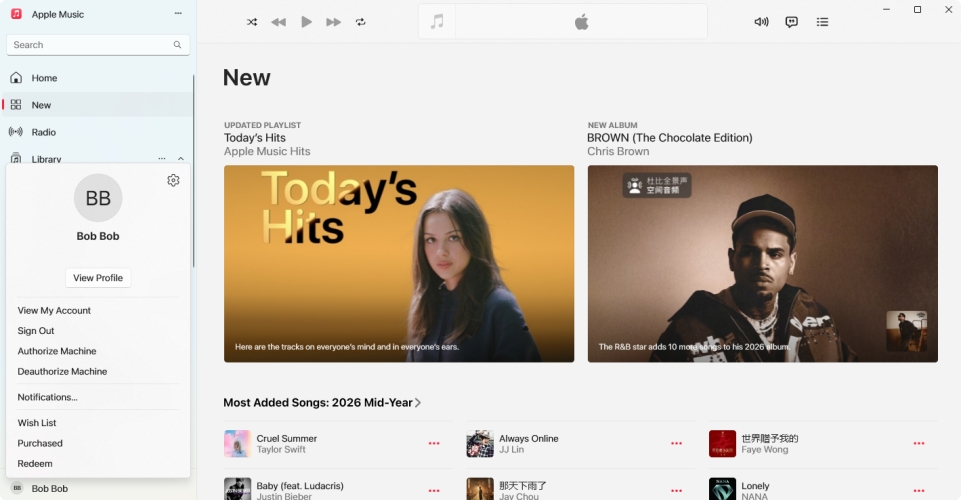 view my account in apple music on windows pc